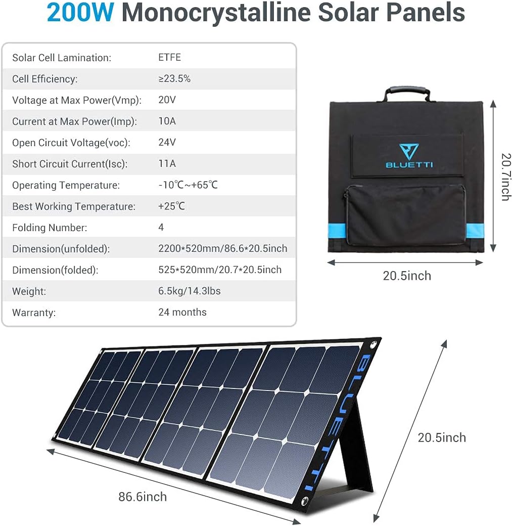 BLUETTI AC200P Portable Power Station 2000W Solar Generator Kit with 3x 200W Foldable Solar Panels M3025