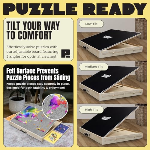 Puzzle Board with Drawers & Cover for 1000 Pieces, Wooden Jigsaw Table with Lazy Susan Spinning Cover X435
