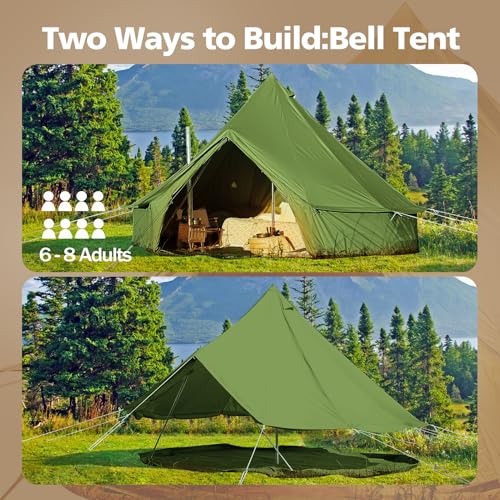 Cotton Canvas Bell Tent Waterproof 4 Season Camping Yurt for 4/6/8 Person A8612