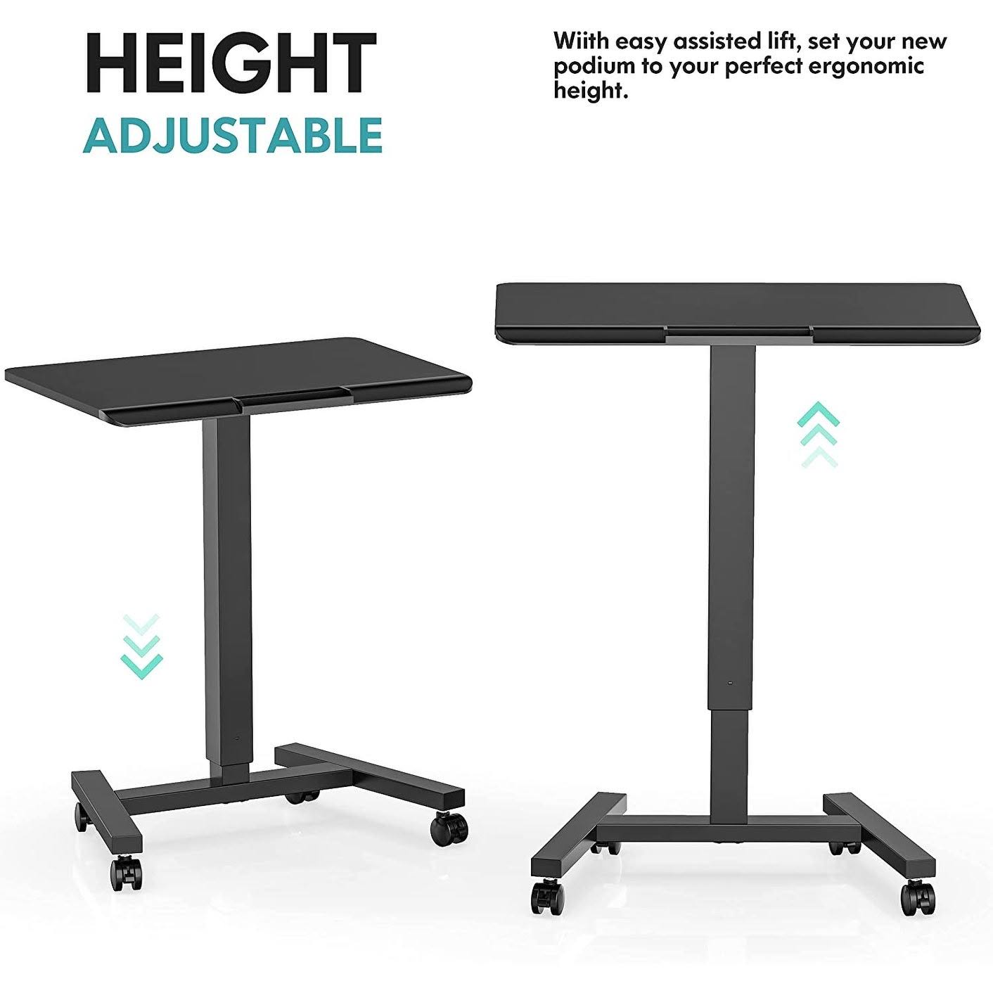 Adjustable Height Mobile Laptop Desk Cart, Black U692