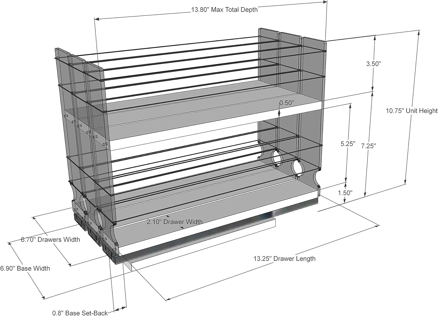 Vertical Spice 222x2x14 DC Spice Rack Cabinet Mounted 3 Drawers S619