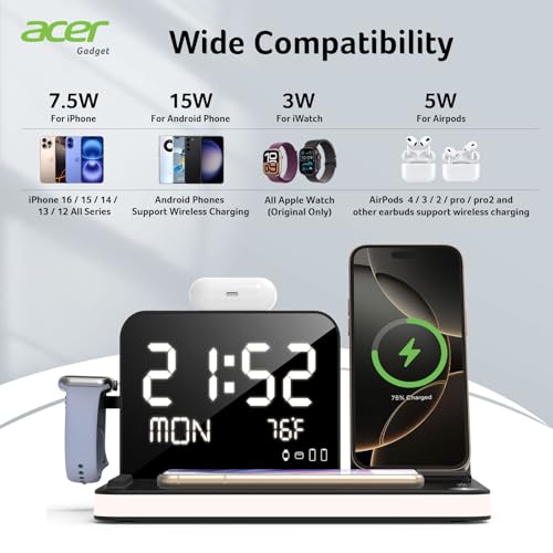 acer 7-in-1 Wireless Charging Station with Night Light and Time Display U851