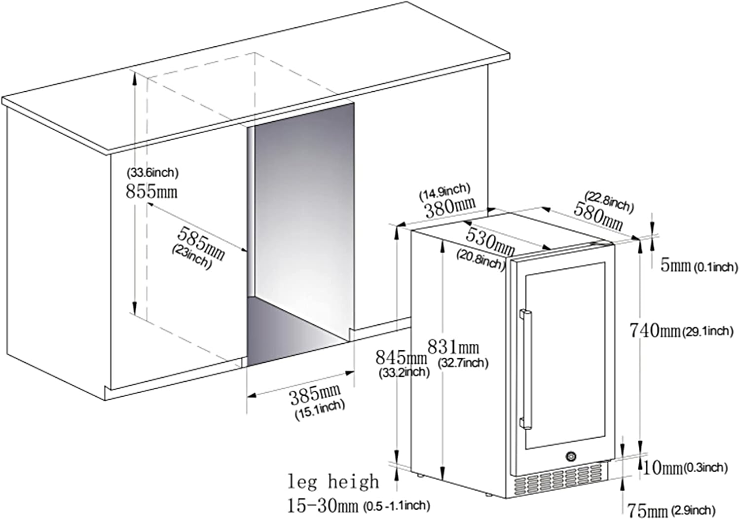 BODEGA Beverage Cooler 24 Inch, Built-in Freestanding Refrigerator, Stainless Steel A517462