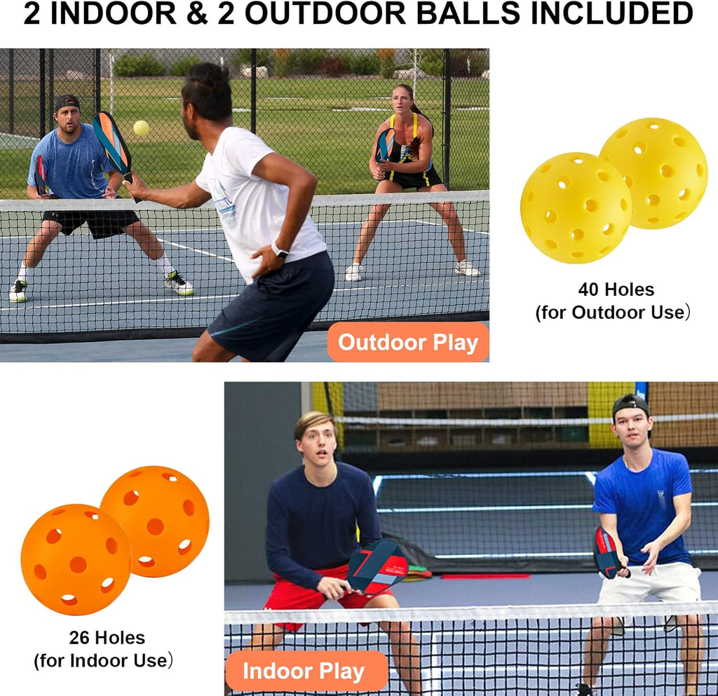 Beives Pickleball Paddles Set of 4 with 4 Balls and Carry Bag Y41624