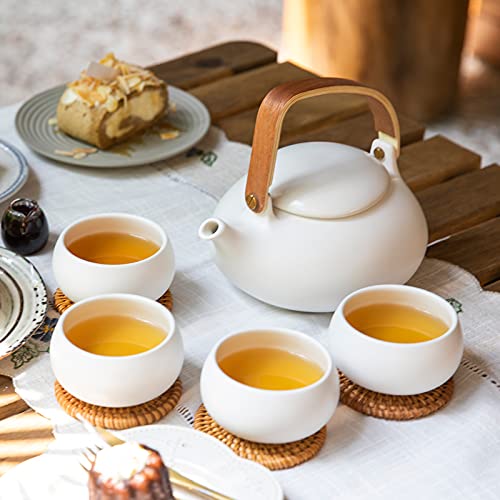 ZENS Modern Japanese Tea Set 27 oz Ceramic Teapot with 4 Cups F3504