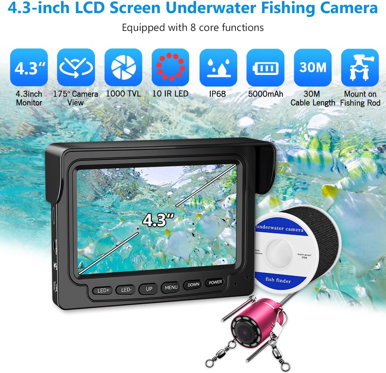Portable Underwater Fishing Camera with 4.3" HD Monitor and 30m Cable H64422