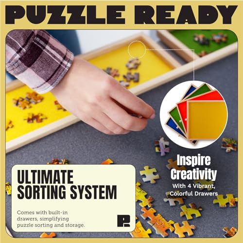 Puzzle Board with Drawers & Cover for 1000 Pieces, Wooden Jigsaw Table with Lazy Susan Spinning Cover X435