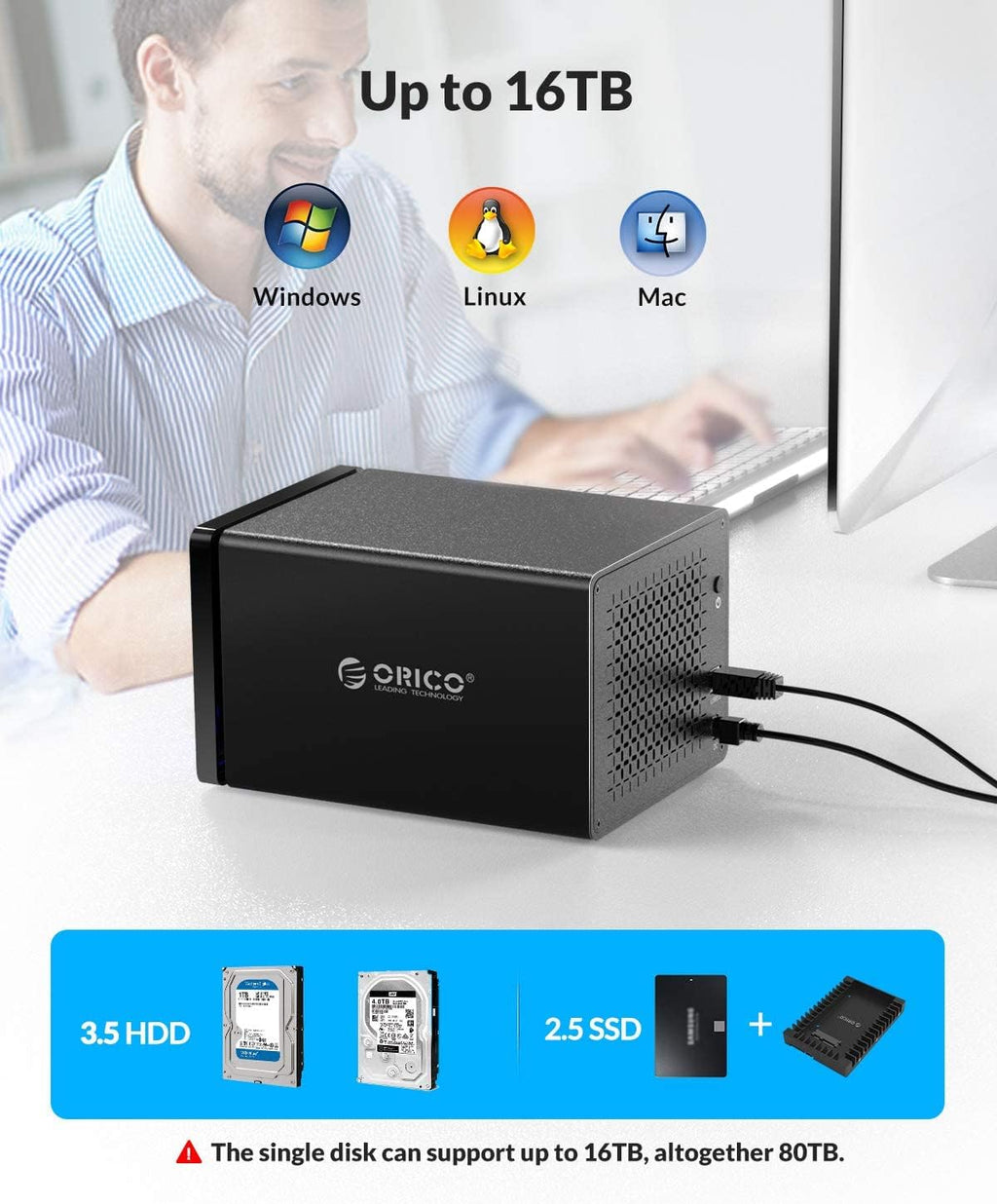 ORICO 5 Bay RAID Hard Drive Enclosure USB 3.0 to SATA for 3.5 inch HDD I643239