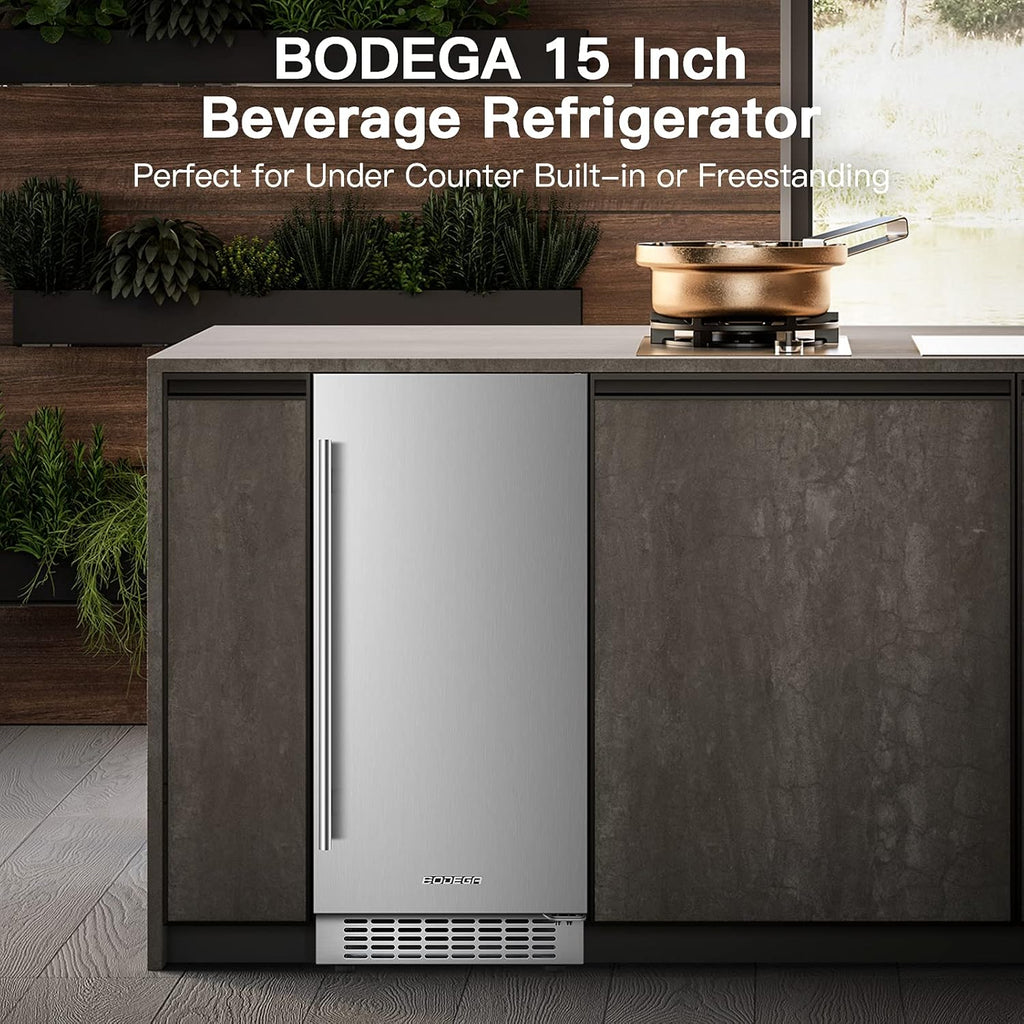 BODEGA Beverage Cooler 24 Inch, Built-in Freestanding Refrigerator, Stainless Steel A517462