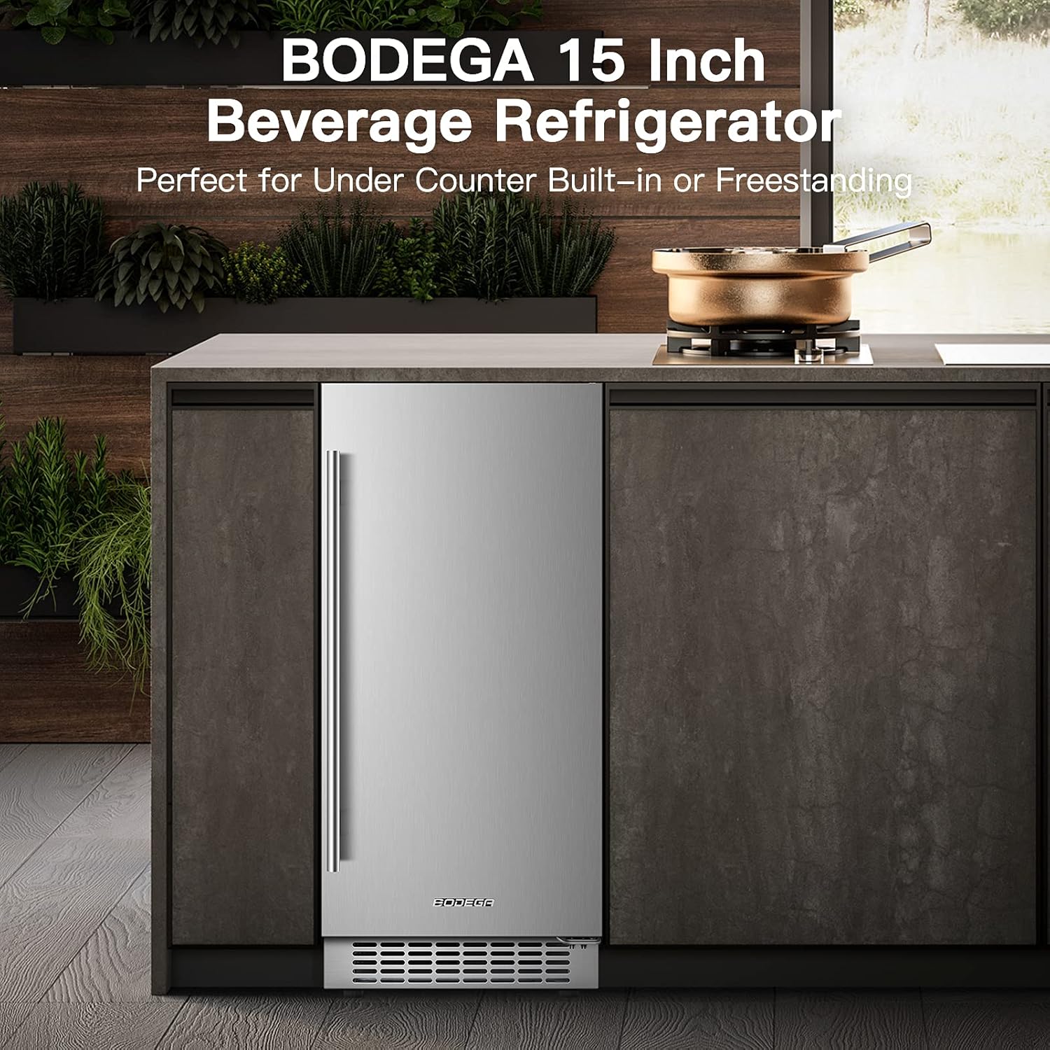 BODEGA Beverage Cooler 24 Inch, Built-in Freestanding Refrigerator, Stainless Steel A517462