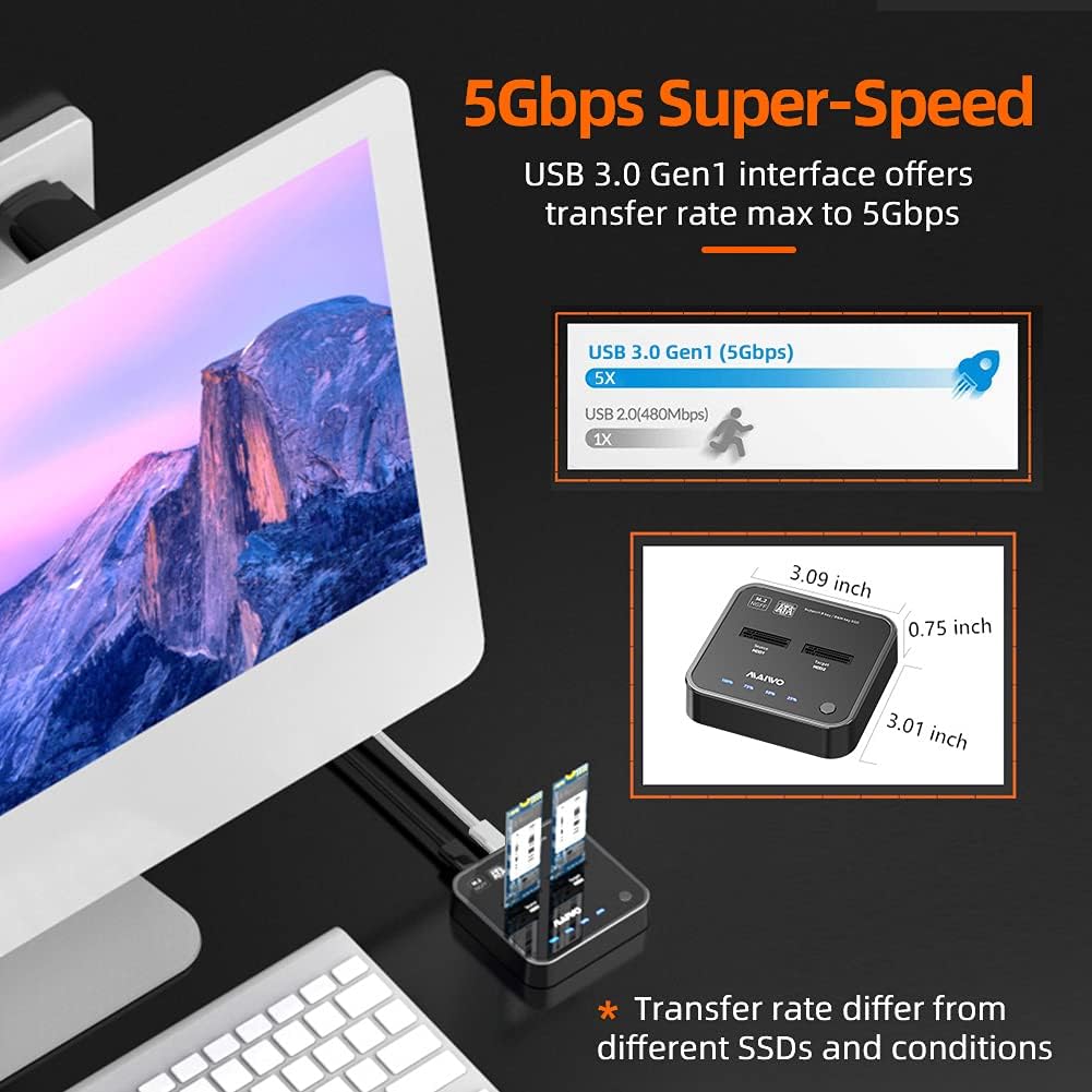 MAIWO K3016S 2 Bay M.2 SATA Docking Station, Tool-Free USB-C to SATA SSD Enclosure Y275