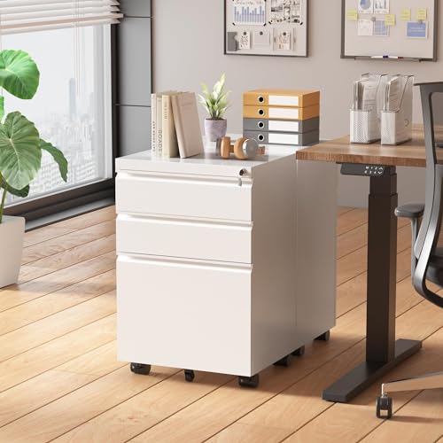 Greenvelly 3 Drawer Mobile File Cabinet with Lock, Black Z901