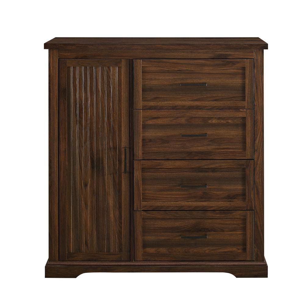 Welwick Designs 45 in. W. Dark Walnut Wood 4 Drawer and 1 Cabinet Transitional Wardrobe