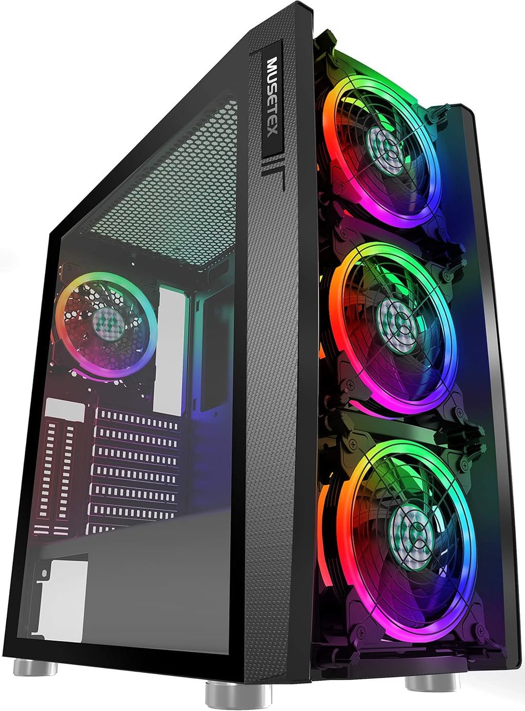 MUSETEX ATX Mid-Tower PC Gaming Case with 6 ARGB Fans, Black G64178
