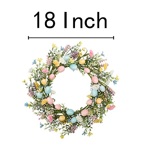 18 inch Easter Egg Wreath for Front Door with Pastel Eggs and Twigs I6652