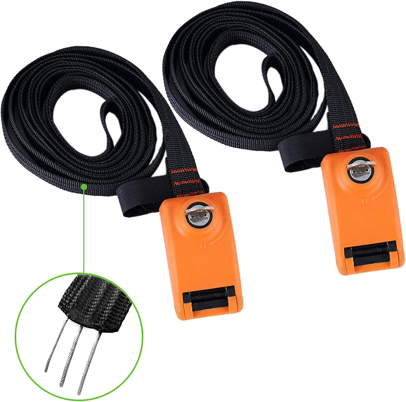 Kingdely 15ft Lockable Tie Down Strap, Locking Tie Down Straps with 3 Stainless Steel Cables 'No Scratch' Silicone Buckle to Prevent Anyone from Taking Your ISUP, Paddle Boards, 2 Pack (Orange)