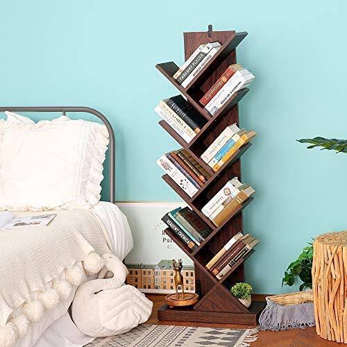 Bathwa Tree Bookshelf, 9-Shelf Wood Bookcase for Living Room Home Office O589440