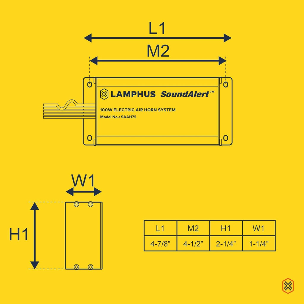 LAMPHUS SoundAlert 12V 100W Electric Air Horn Kit for Truck UTV ATV Car B405493