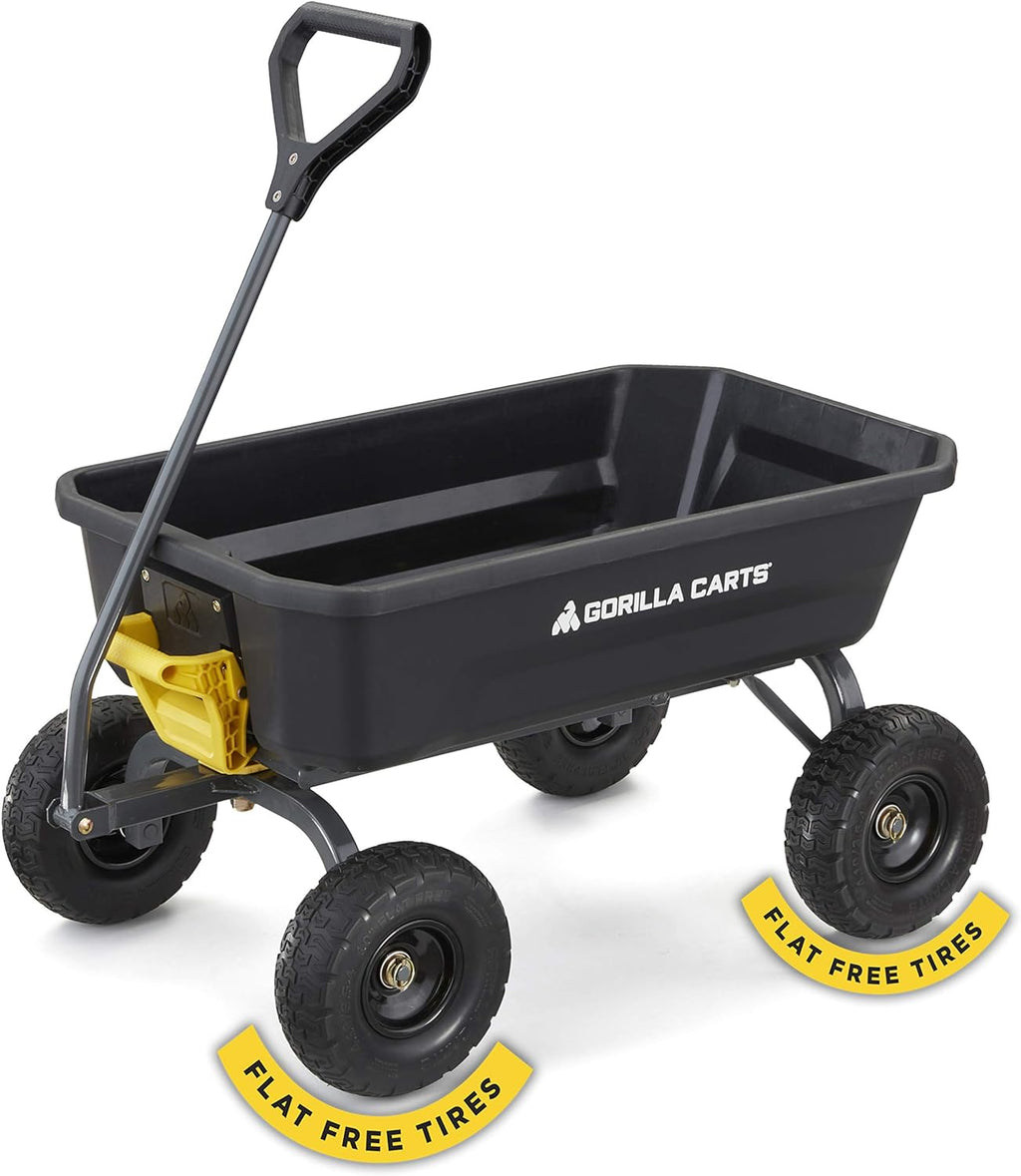 Gorilla Carts 4GCG-NF 4 Cu. Ft. Poly Garden Dump Cart with No-Flat Tires, Black X5202