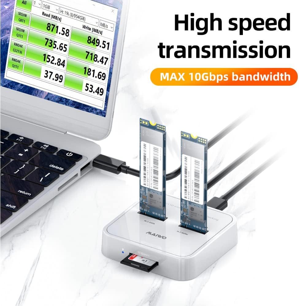 MAIWO K3016S 2 Bay M.2 SATA Docking Station, Tool-Free USB-C to SATA SSD Enclosure Y275