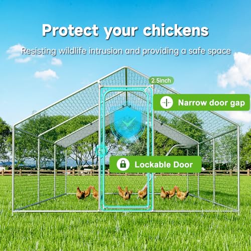 Large Metal Chicken Coop Walk-in Poultry Cage with Waterproof Cover D237341