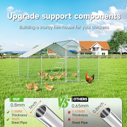 Large Metal Chicken Coop Walk-in Poultry Cage with Waterproof Cover D237341