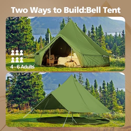 Cotton Canvas Bell Tent Waterproof 4 Season Camping Yurt for 4/6/8 Person A8612