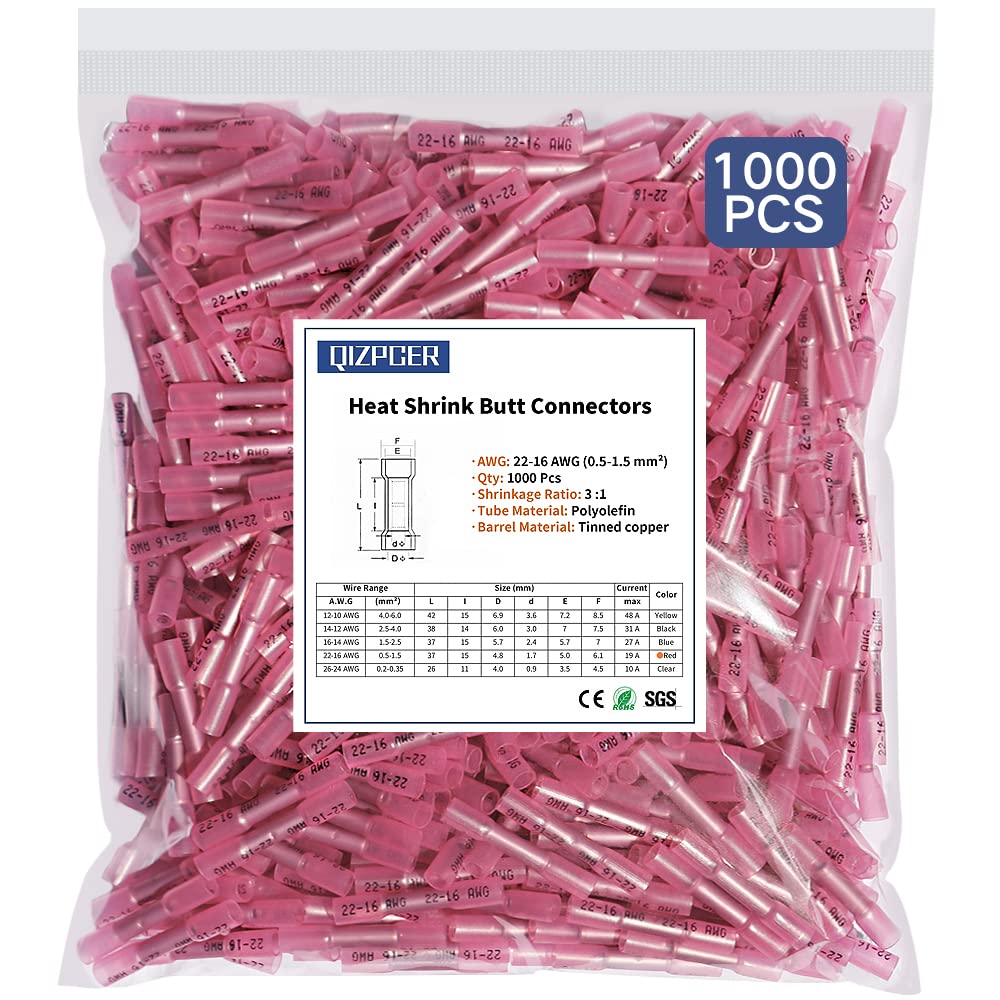 1000 Pcs Blue Heat Shrink Butt Connectors 16-14 AWG Waterproof Wire Splice P98993