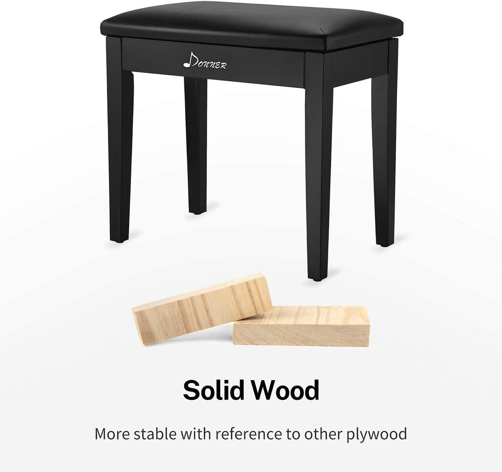 Donner Piano Bench with Storage, Solid Wood, Black V25467