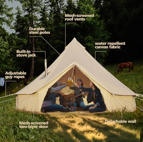 Cotton Canvas Bell Tent Waterproof 4 Season Camping Yurt for 4/6/8 Person A8612