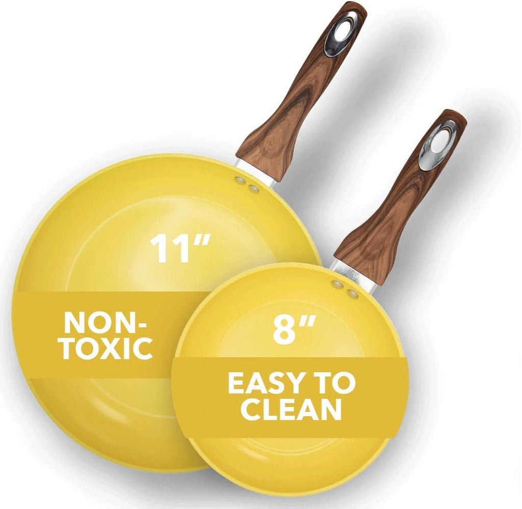 Phantom Chef 8” & 11 Frying Pan Set, Nonstick Ceramic Coating, 2 Piece, Yellow Z700