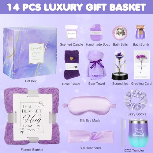 Relaxing Spa Gifts Care Package with Luxury Flannel Blanket and Light-Up Rose V553