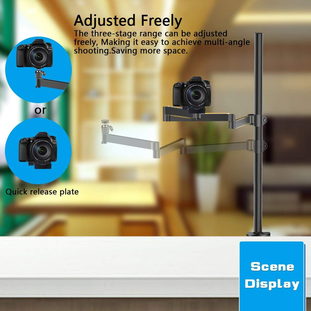 Heavy Desktop Overhead Camera Mount Rig Stand with Flexible Arm and 360° Ball Head J2987