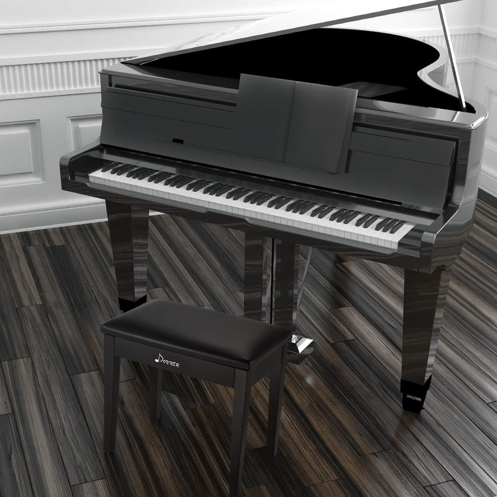 Donner Piano Bench with Storage, Solid Wood, Black V25467