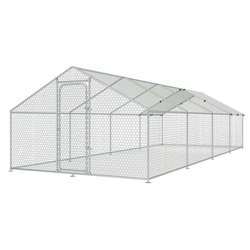 Large Metal Chicken Coop Walk-in Poultry Cage with Waterproof Cover D237341