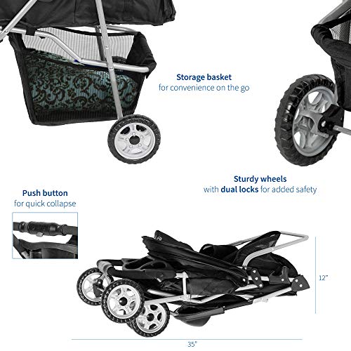 VIVO Black 3 Wheel Foldable Pet Stroller for Cat and Dog H9764