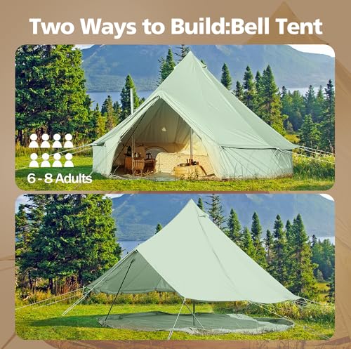 Cotton Canvas Bell Tent Waterproof 4 Season Camping Yurt for 4/6/8 Person A8612