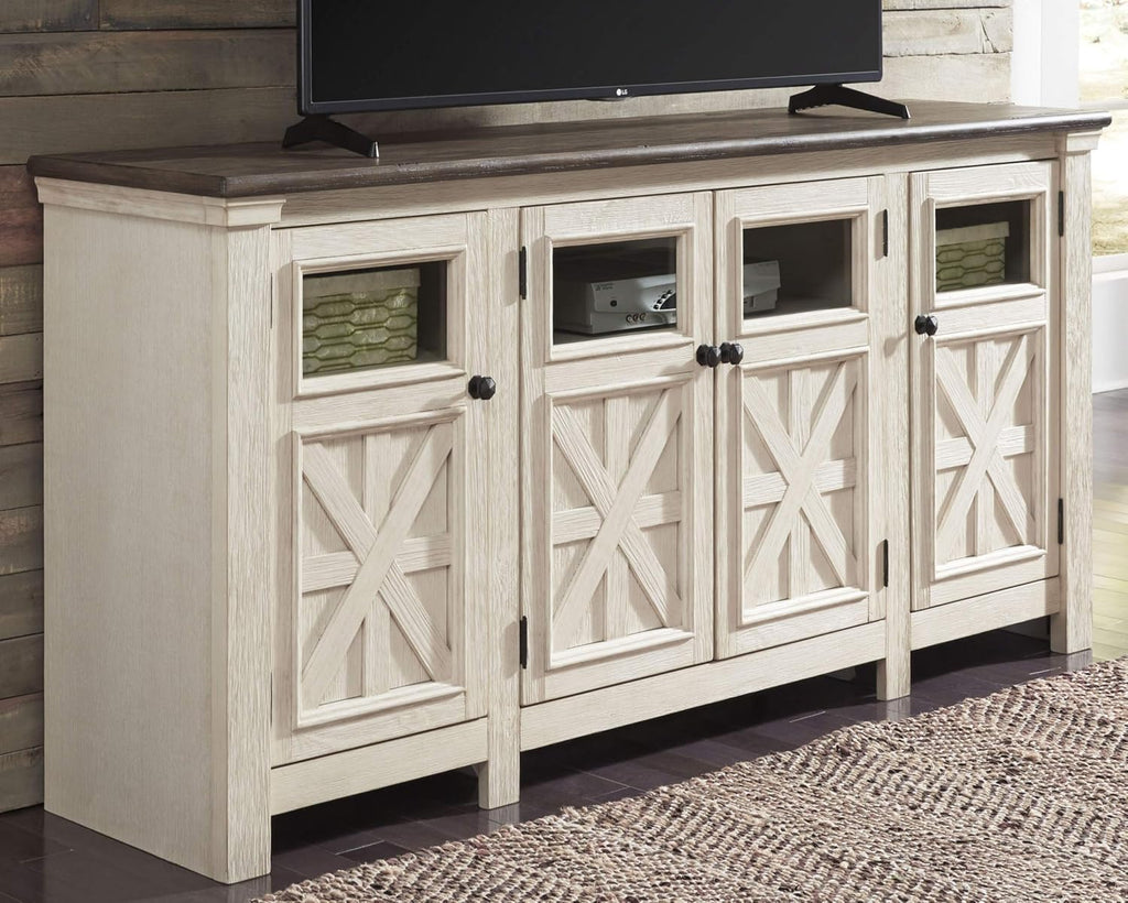 Signature Design by Ashley Bolanburg Farmhouse TV Stand for TVs up to 72, Whitewash A9526