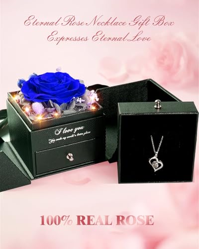 Preserved Real Rose Heart Necklace for Mom Women N8481