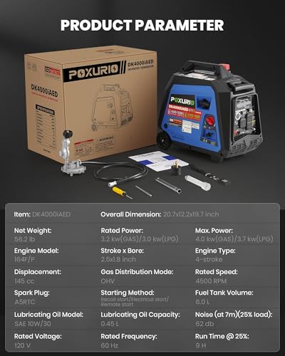 4000 Watt Inverter Generator, 120V Gas Powered, RV Ready L1192