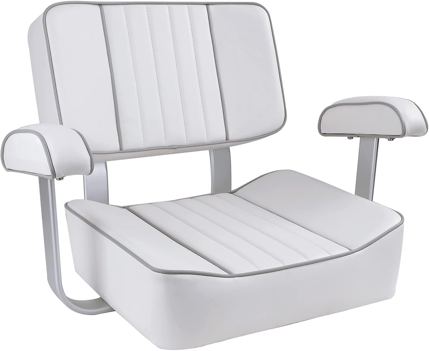 Captains Boat Seat With Arm Rest，Grey Piping