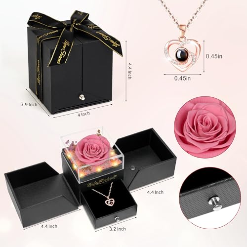 Preserved Red Rose with Necklace and Light for Mom Q61995