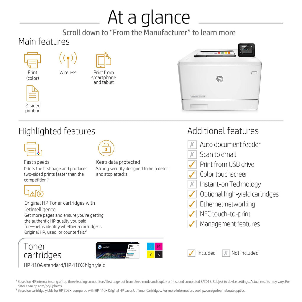 HP LaserJet Pro M452dw Wireless Color Laser Printer with Duplex Printing S57529