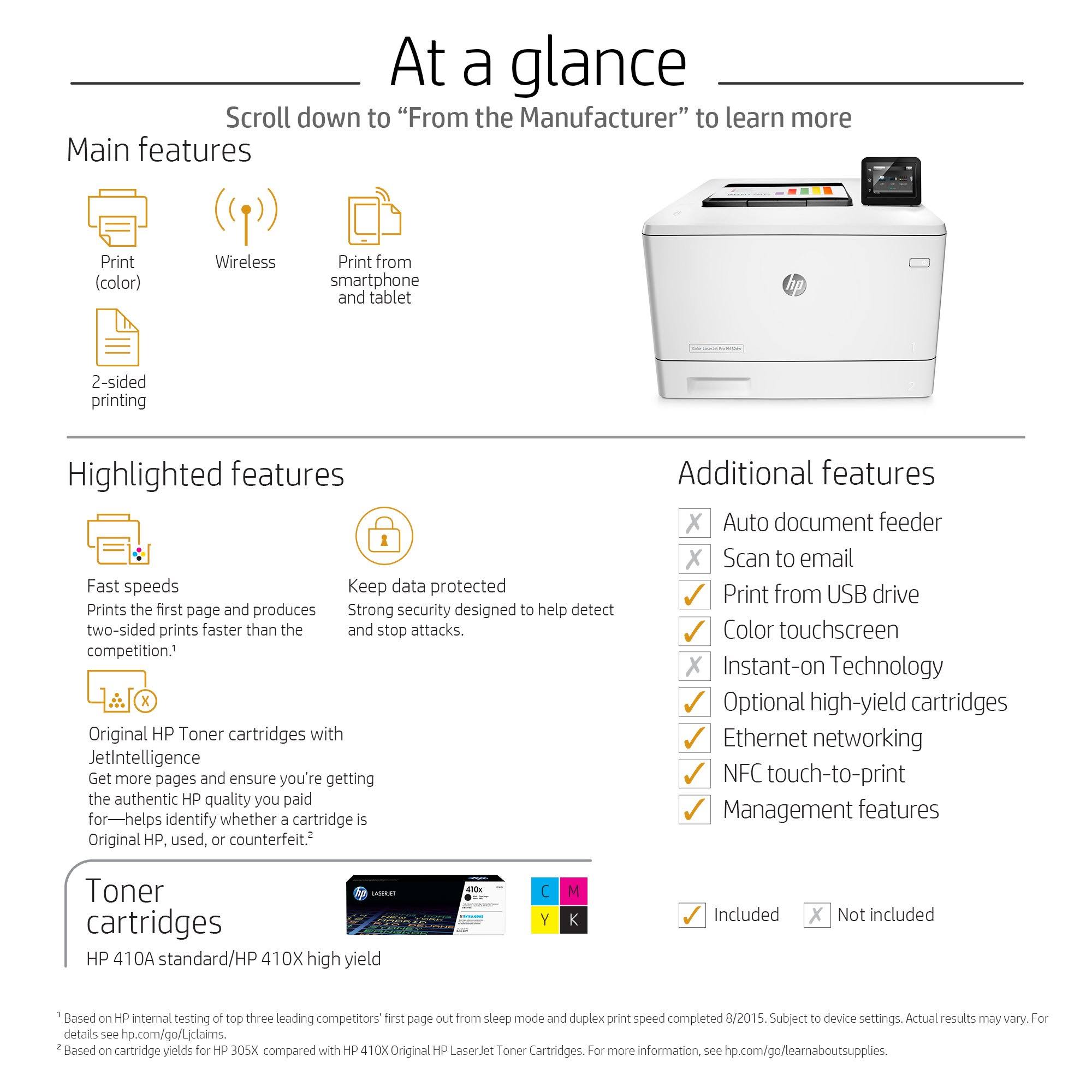 HP LaserJet Pro M452dw Wireless Color Laser Printer with Duplex Printing S57529