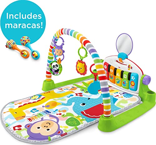 Fisher-Price Portable Baby Chair, Pink Kick & Play Deluxe Sit-Me-Up Seat with Piano Toy & Snack Tray O7962