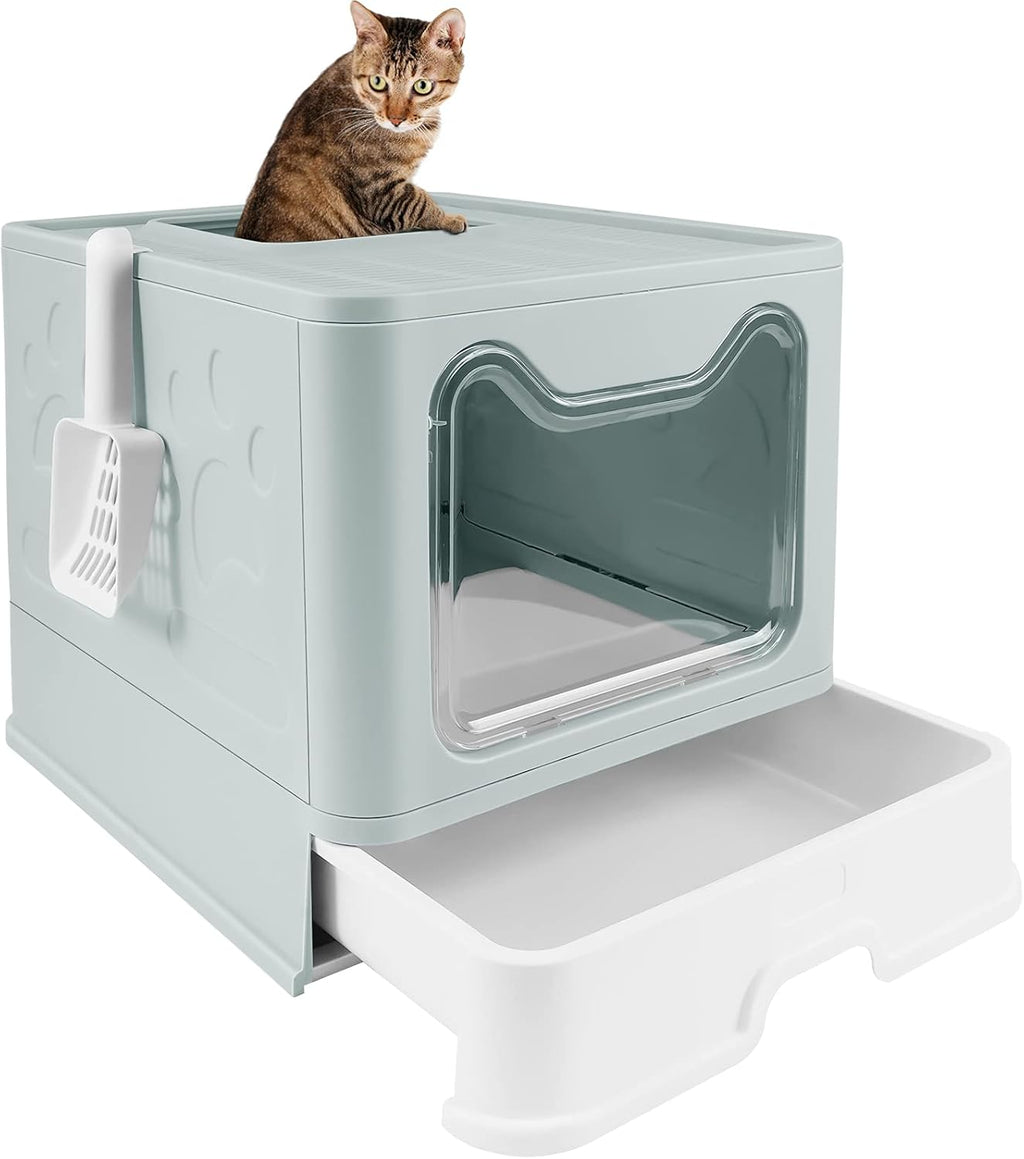voopet Foldable Cat Litter Box with Lid, Dog Proof Large Cat Litter Pan Drawer Type Enclosed Cat Potty with Cat Litter Scoop Easy to Scoop & Anti-Splashing, 20 L x 16 W x 15 H