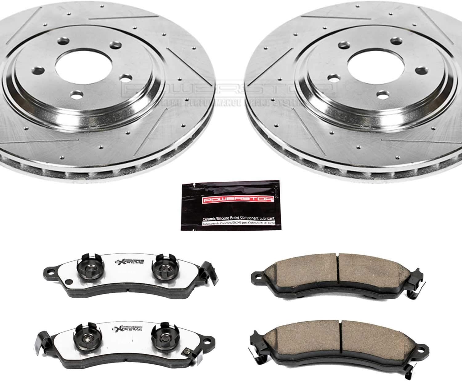 Power Stop K1304-26 Front Z26 Carbon Fiber Brake Pads with Drilled & Slotted Brake Rotors Kit