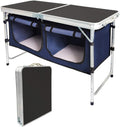 Seatopia Outdoor Folding Camp Table with Storage Organizer, Aluminum Lightweight Height Adjustable Picnic Table, Portable Foldable Table for Camping, Picnic, Outdoor (Black)