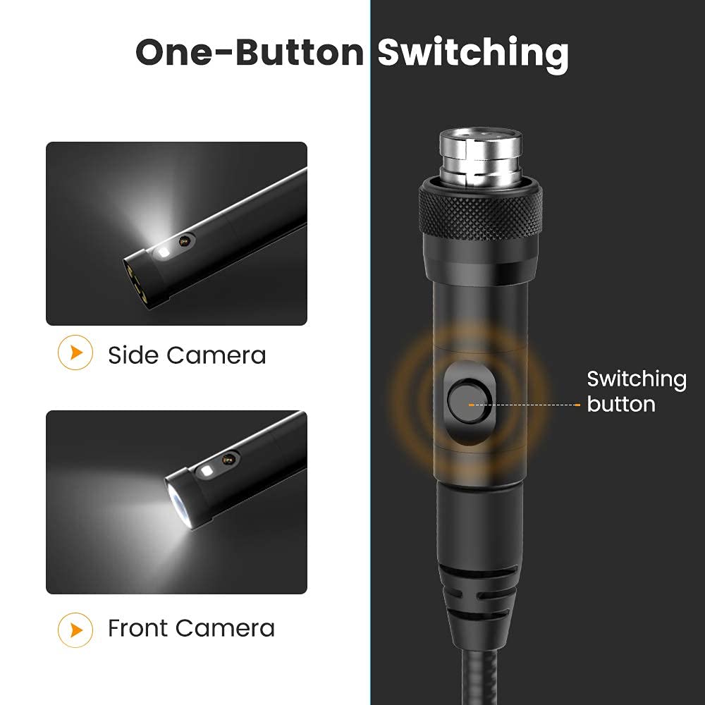 Teslong 5 inch Dual Lens Industrial Borescope Inspection Camera with Light, 1080P Waterproof Probe B658