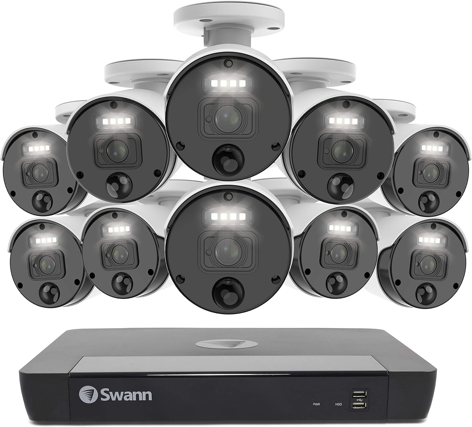 Swann Security Camera System CCTV, 10 Camera 16 Channels POE NVR Master 4K Upscale Video Wired Surveillance, Indoor Outdoor, Night Vision, Heat Motion Detection, SWNVK-1676810